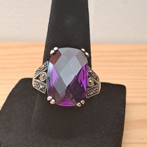 Faceted Genuine Amethyst with Marcasite Stones